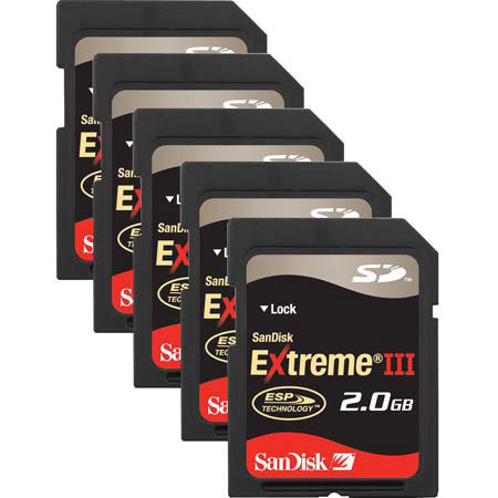 SanDisk 2GB, Extreme III SD Memory Card - 5 Pack