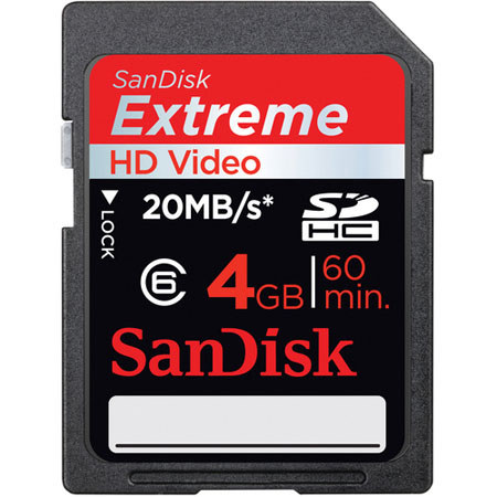 SanDisk 4GB, Extreme Secure Digital (SDHC) Memory Card.
