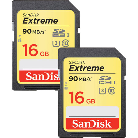 SanDisk 16GB Class 10 U3 Extreme SDHC UHS-I Memory Card, 2 Pack