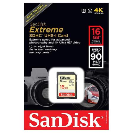 SanDisk 16GB Extreme SDHC UHS-I U3 Memory Card, Up to 90MB/s Read Speed