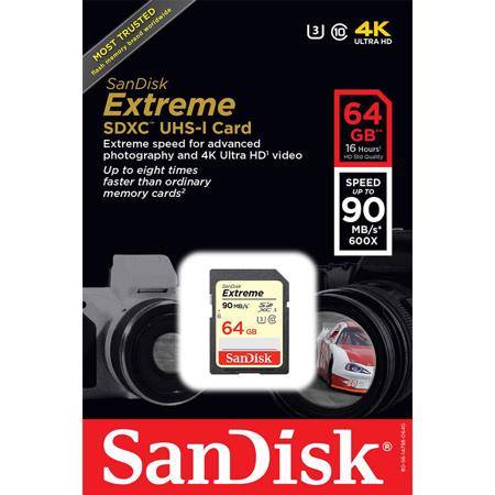 SanDisk 64GB Class 10 U3 Extreme SDXC UHS-I Memory Card