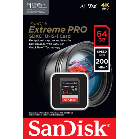 SanDisk Extreme PRO 64GB UHS-I U3 SDXC Memory Card SDSDXXU-064G-ANCIN