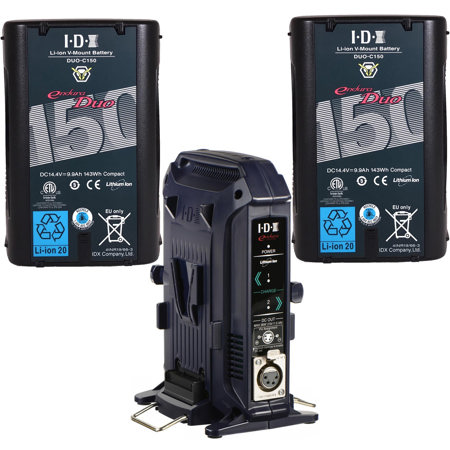 IDX 2x V-Mount Batteries with D-Tap & USB Port, Bundle w/VL