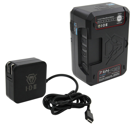 IDX ZEN-C98G 97Wh 14.5V 3-Stud High-Load Lithium-Ion Battery with 2x D-Tap and USB-C Port With UC-PD1 60W Portable Single-Channel Charger