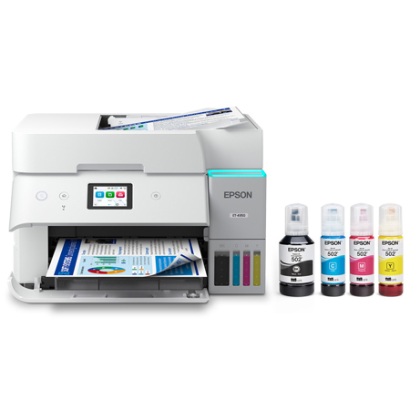 Epson EcoTank ET-4950 Wireless Duplex All-in-One Cartridge-Free Supertank Color Inkjet Printer, Fax, White - Refurbished