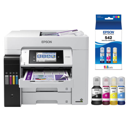 Epson EcoTank Pro ET-5850 Wireless All-In-One Supertank Color Inkjet Printer, Bundle with Color Ink Pack