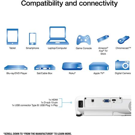 Epson EX3280 3LCD XGA Projector, White - Refurbished by Epson