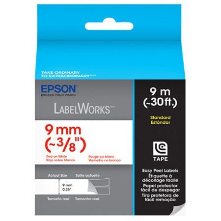 Epson LabelWorks LC-3WRN9 3/8" LC Tape Cartridge, Red on White