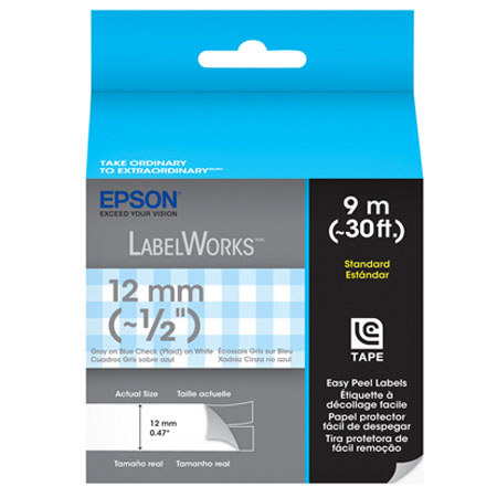 Epson LabelWorks LC-4CAY9 1/2" LC Tape Cartridge, Gray on White