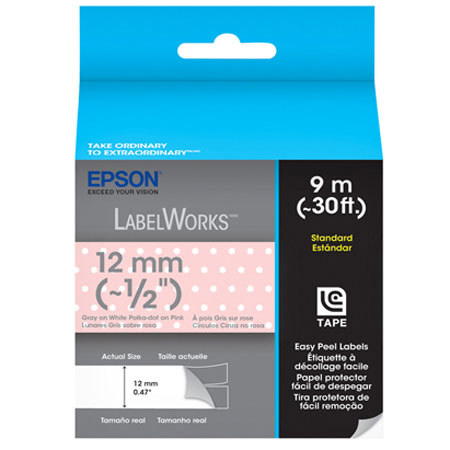 Epson LabelWorks LC-4EAY9 1/2" LC Tape Cartridge, Gray on Pink