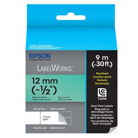 Epson LabelWorks LC-4GBL9 1/2" LC Tape Cartridge, Black on Green