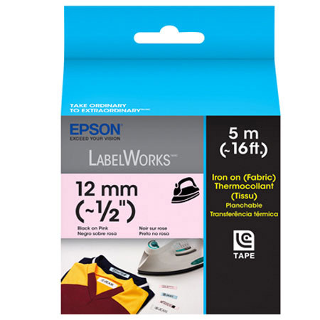Epson LabelWorks LC-4PBQ5 1/2" LC Tape Cartridge, Black on Pink