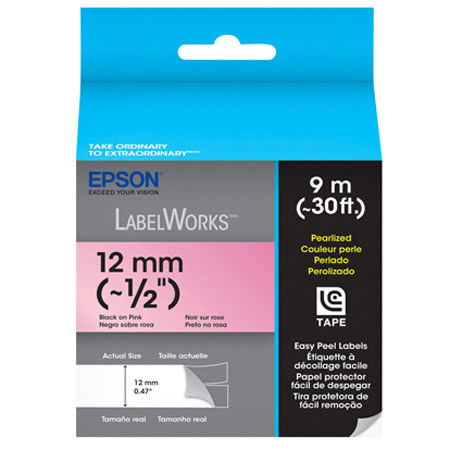 Epson LabelWorks LC-4RBL9 1/2" LC Tape Cartridge, Black on Pink