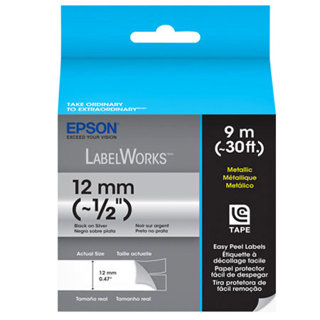 Epson LabelWorks LC-4SBM9 1/2" LC Tape Cartridge, Black on Silver
