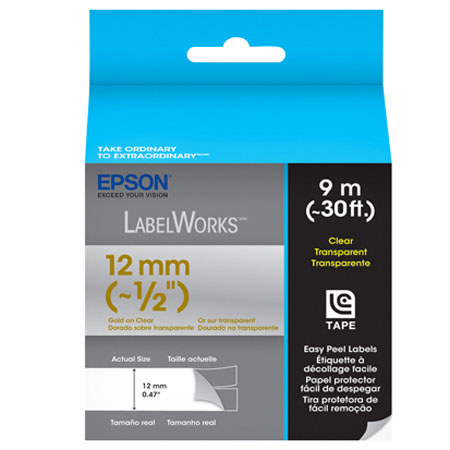 Epson LabelWorks LC-4TKN9 1/2" LC Tape Cartridge, Gold on Clear