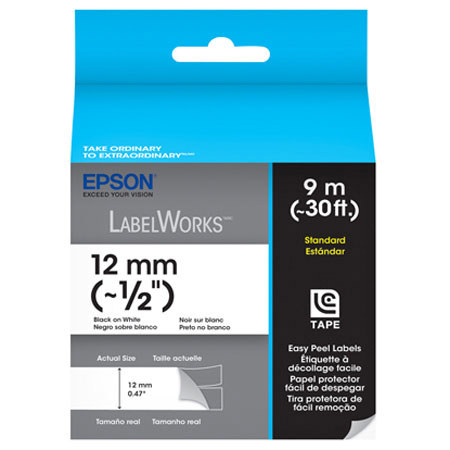 Epson LabelWorks LC-4WBN9 1/2" LC Tape Cartridge, Black on White