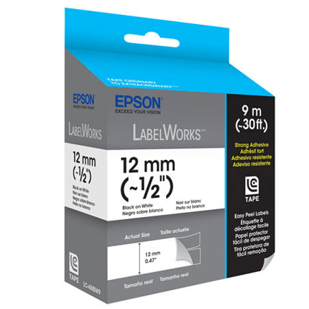 Epson LabelWorks LC-4WBW9 1/2" LC Tape Cartridge, Black on White
