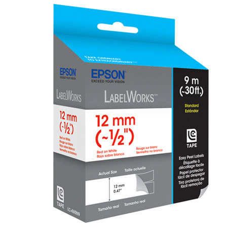 Epson LabelWorks LC-4WRN9 1/2" LC Tape Cartridge, Red on White