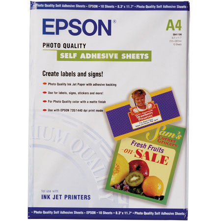 Epson Matte Photo Quality Self Adhesive Sheets, 8.3x11.7", 10 Sheets
