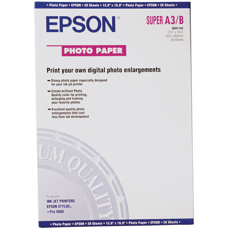 Epson Inkjet Glossy Photo Paper (13x19"), 20 Sheets