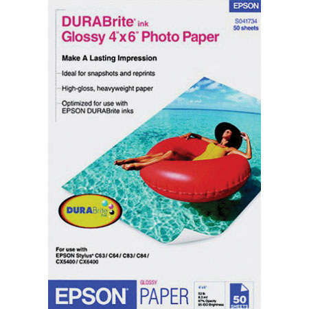 Epson S041734 Durabrite Ink Glossy Paper, 4x6"