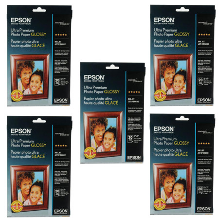 Epson 5x Ultra Premium Glossy Photo Paper (5x7), 20 Sheets S041945 5