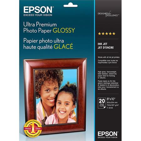 Epson Ultra Premium Glossy Inkjet Photo Paper, 11.8 mil., 8x10", 20 Sheet Pack