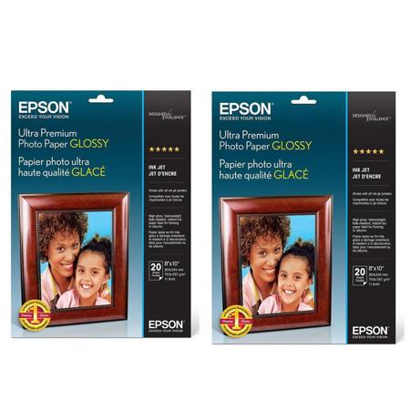 Epson 2x Ultra Premium Glossy Inkjet Photo Paper, 11.8 mil., 8x10", 20 Sheet Pack