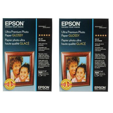 Epson 2 Pack Ultra Premium Glossy Photo Paper (4x6"), 100 Sheets