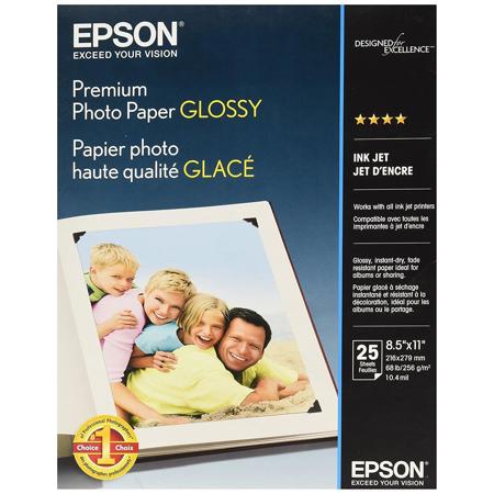 Epson Premium Photo Paper Glossy Paper, 252gsm, 10.4 mil., 8.5x11", 25 Sheets