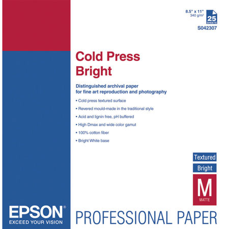 Epson Cold Textured Matte Cotton Fine Art Paper (8.5x11"), 25 Sheets