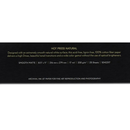 Epson Hot Press Natural Fine Art Smooth Matte Cotton Rag Inkjet Paper, 17 mil., 330 g/m2, 8.5x11", 25 Sheets