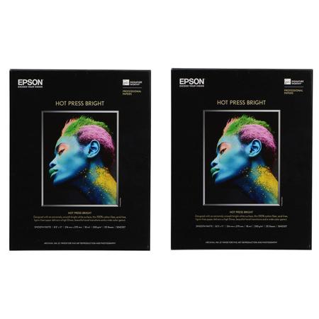 Epson Hot Press Bright Fine Art Smooth Matte Cotton Rag Inkjet Paper, 17 mil., 330 g/m2, 8.5x11" - 2x 25-Sheet Packs (50 Sheet Total)