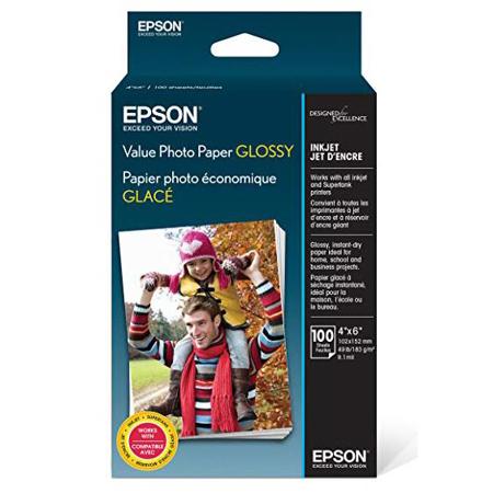 Epson 4x6" Value Glossy Photo Paper for Inkjet and Supertank Printers, 100 Sheet
