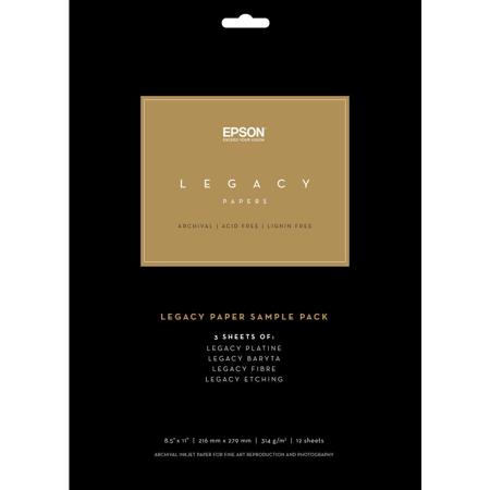 Epson Legacy 4 Paper Sample Pack, 8.5x11", 12 Sheets, Includes Legacy Baryta, Fibre, Platine and Etching Papers (3 of Each)