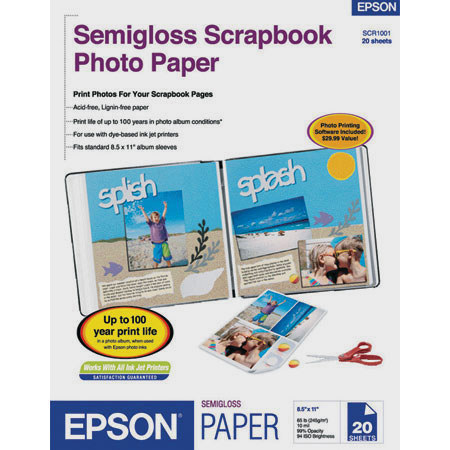 Epson SCR1001 Scrapbook Photo Inkjet Paper, Semi-gloss