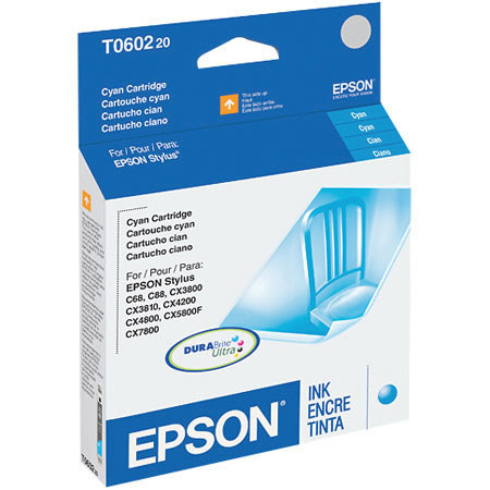 Epson T060220 Cartridge for Stylus All-in-One, C Series Inkjet Printers, Cyan