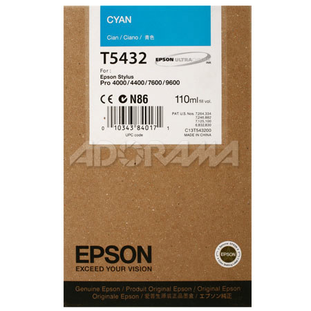 Epson T543200 110ML UltraChrome Cartridge, Cyan
