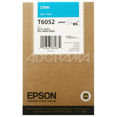 Epson T605200 UltraChrome 110ml Pigment Ink, for Stylus Pro 4800, Cyan