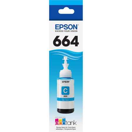 Epson T664 70ml Ink Bottle for ET-4500, 2500, 2550 Printers, Cyan