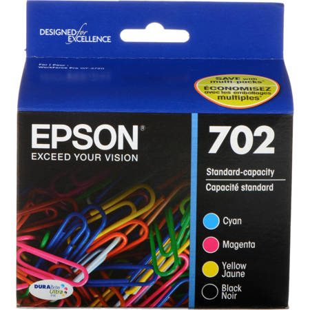 Epson 702 DURABrite Ultra Ink Cartridge for WF-3720 Printer, Multi-Pack