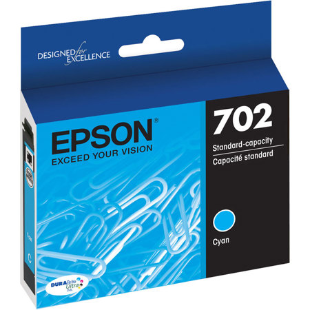 Epson 702 Cyan DURABrite Ultra Ink Cartridge with Sensormatic for WF3720 Printer