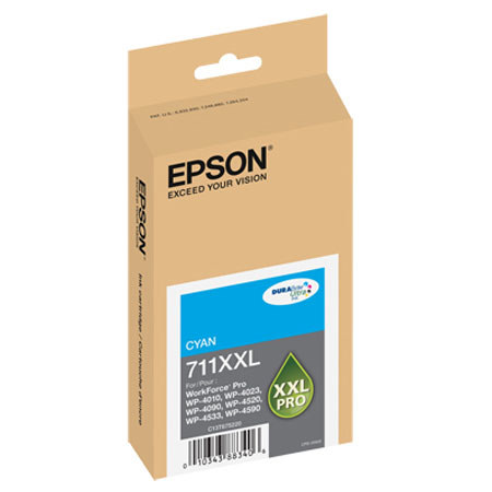 Epson T711 XXL Ink Cartridge, 3400 Pages Yield, for WorkForce Pro, Cyan