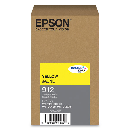 Epson DURABrite Pro T912 Standard Capacity Yellow Ink Cartridge for WorkForce Pro WF-C8690 and WF-C8190 Printer