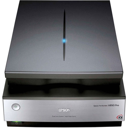 Epson Perfection V850 Pro Flatbed Photo Scanner, 6400 dpi Scanning Resolution, 12/15 s/page Color Speed, 4 Dmax Optical Density, USB 2.0, 2 Sets of Four Film Holders
