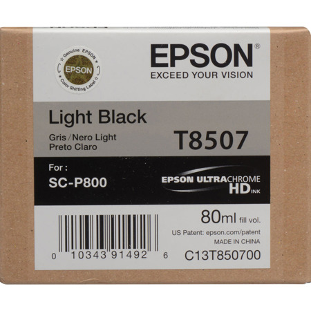 Epson T850 Inkjet UltraChrome HD Ink Cartridge, for SureColor P800, Light Black