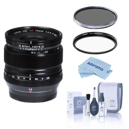 Fujifilm XF 14mm f/2.8 R Lens, Black, Bundle with Tiffen 58mm UV and CPL Filters