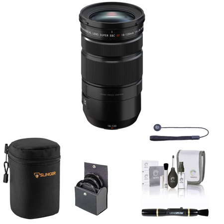 Fujifilm XF 18-120mm f/4 LM PZ WR Lens, Black with 72mm Filter Kit, Soft Lens Case, Lens Cleaner, Cleaning Kit, Universal Lens Cap Tether