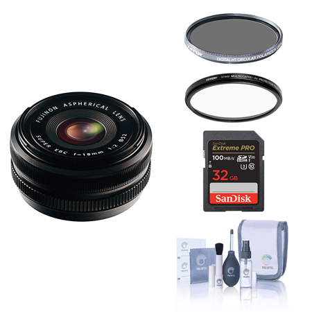 Fujifilm XF 18mm f/2.0 Lens, w/Tiffen 52mm UV & CPL Filters, 32GB SD Memory Card