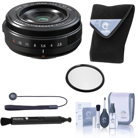 Fujifilm XF 27mm f/2.8 R WR Lens, Black, Bundle with 39mm UV Protector Glass Filter, Lens Cap Tether, Lens Pen Lens Cleaner, Lens Wrap, Cleaning Kit